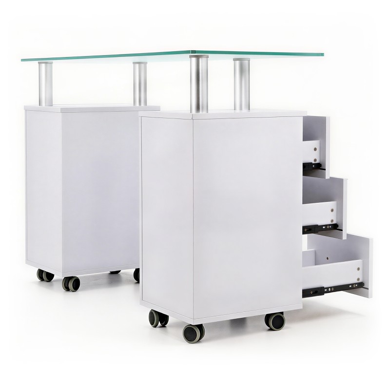 Dongpin DP-3424C manicure table rear angle view with drawers open