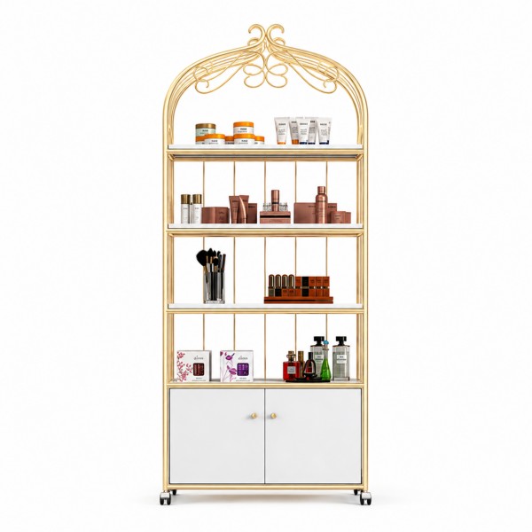 JB-TYDG Gold Cosmetic Display Cabinet with Casters &ndash; Right Angle View