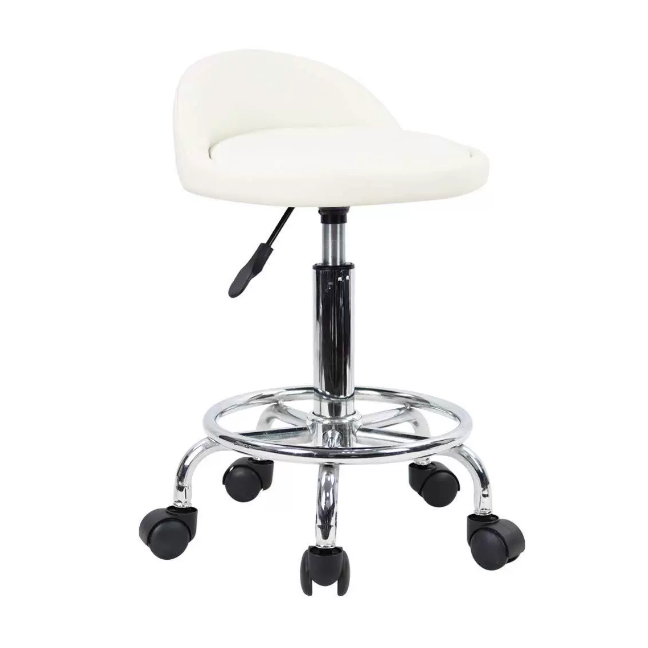 SS01 PU Leather Round Rolling Stool with Back Rest-3