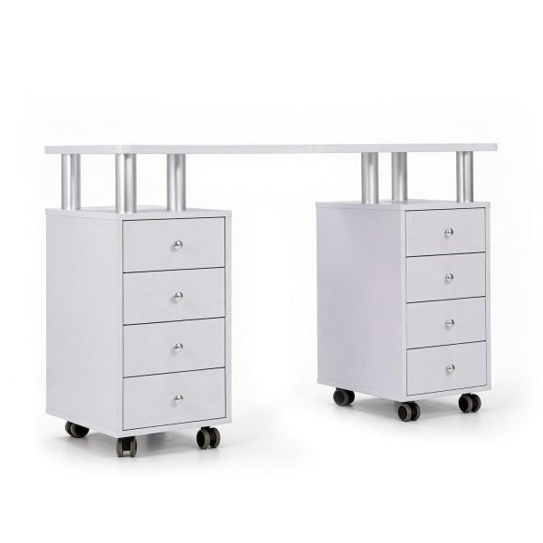 DP-3425C nail table side view with rolling cabinets