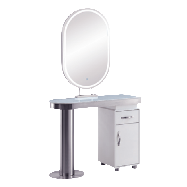 H749 Single Styling Station with Mirror and Storage Cabinet