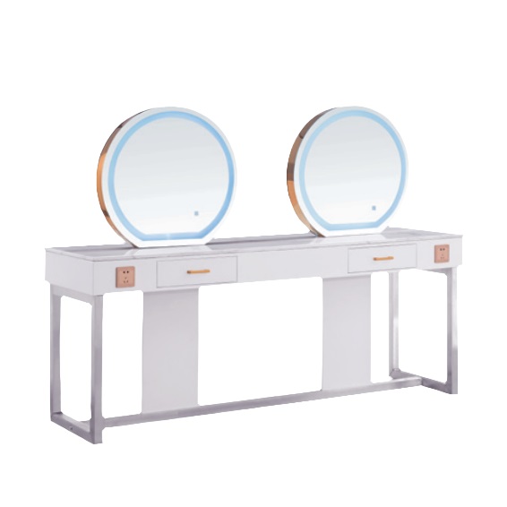 MH-H703 Double Styling Station with LED Round Mirrors