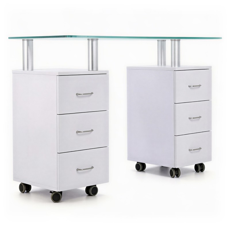 Dongpin DP-3424C manicure table front angle view with tempered glass top