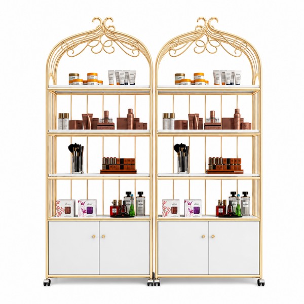 JB-TYDG Double Salon Product Display Shelves with Storage Cabinets
