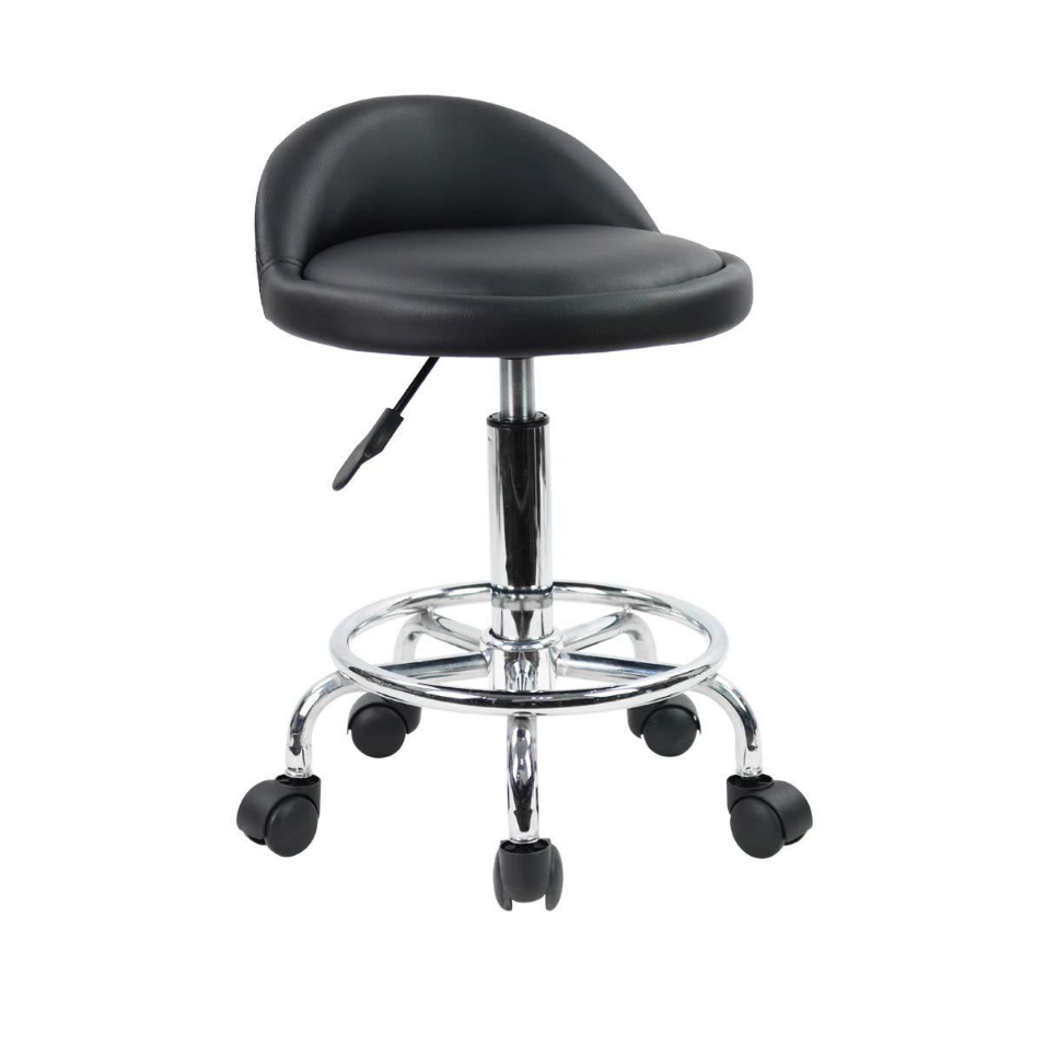 SS01 PU Leather Round Rolling Stool with Back Rest