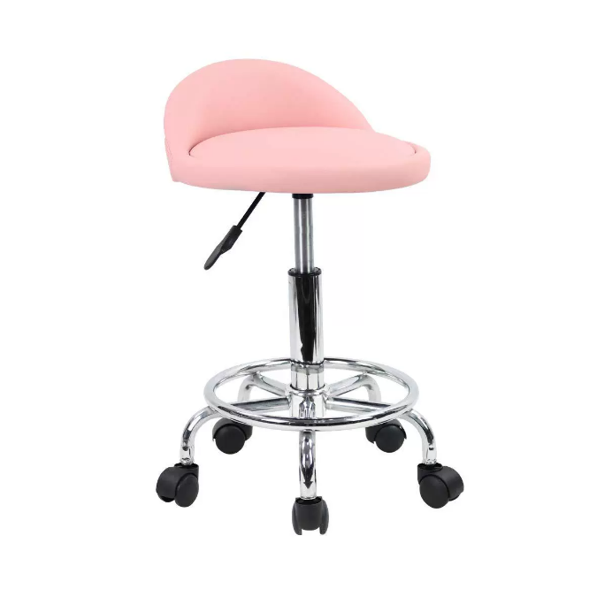 SS01 PU Leather Round Rolling Stool with Back Rest-1
