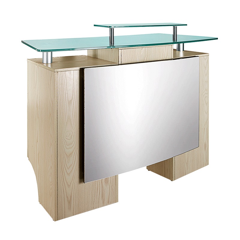 dp-3313-reception-counter-mdf-wood-tempered-glass-top-stainless-front-back-view