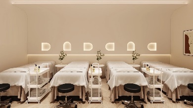 80㎡ of Style: Cream & Hermes Orange Nail Salon Layout You’ll Want to Steal