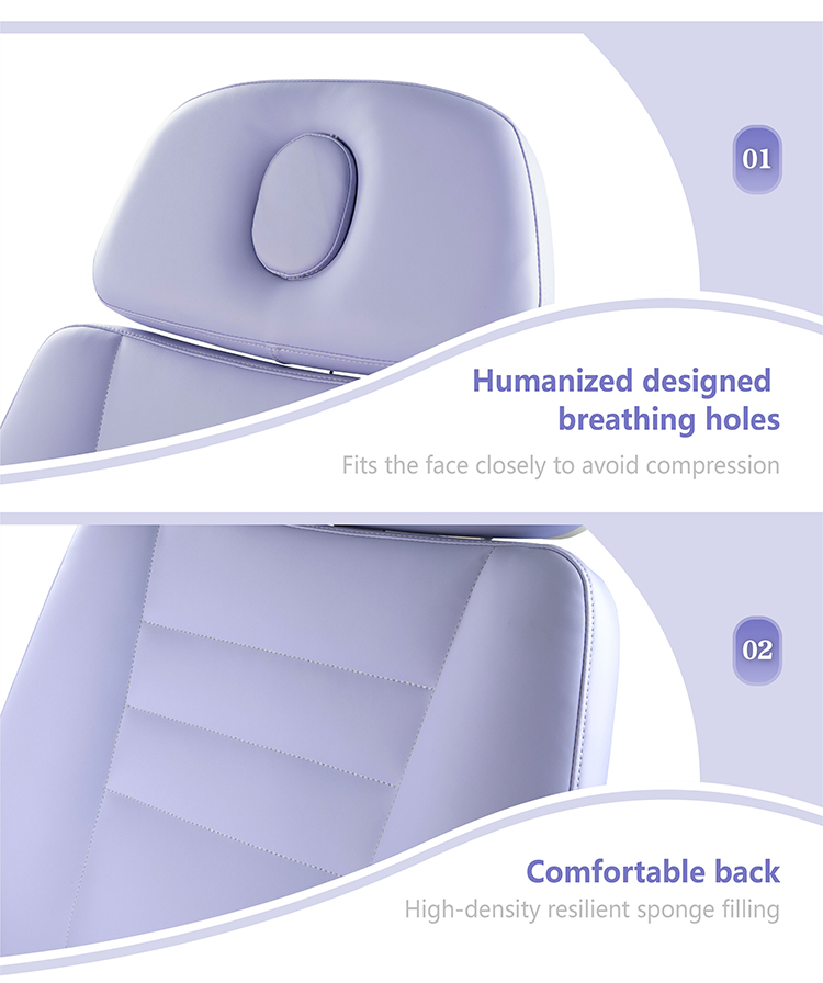 m12a2-4-beauty-bed-close-up-details.jpg Close-up of the electric beauty bed headrest and backrest design with ergonomic padding