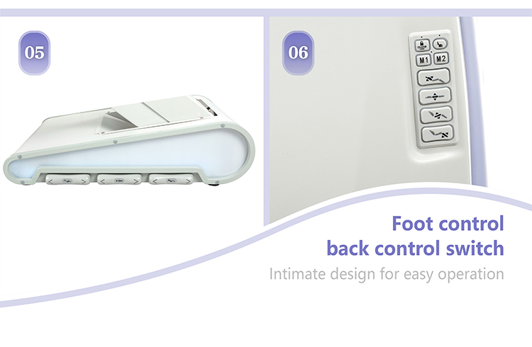 m12a2-4-beauty-bed-control-panel.jpg Foot and back control switches of M12A2-4 beauty bed with memory function remote