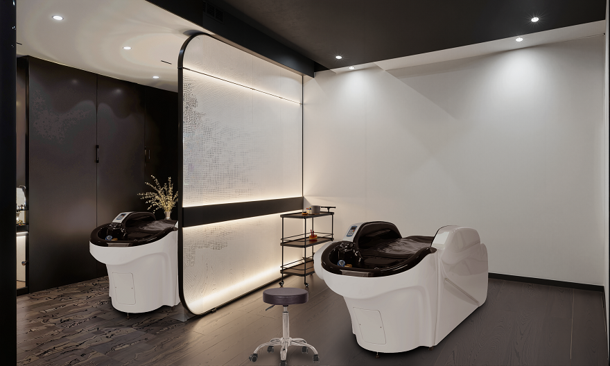 Beauty treatment room featuring adjustable spa bed and minimal wellness design. dongpin-beauty-treatment-room-spa-bed-layout.png