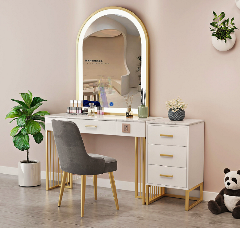 Marble Top Makeup Vanity with Arched LED Mirror.png