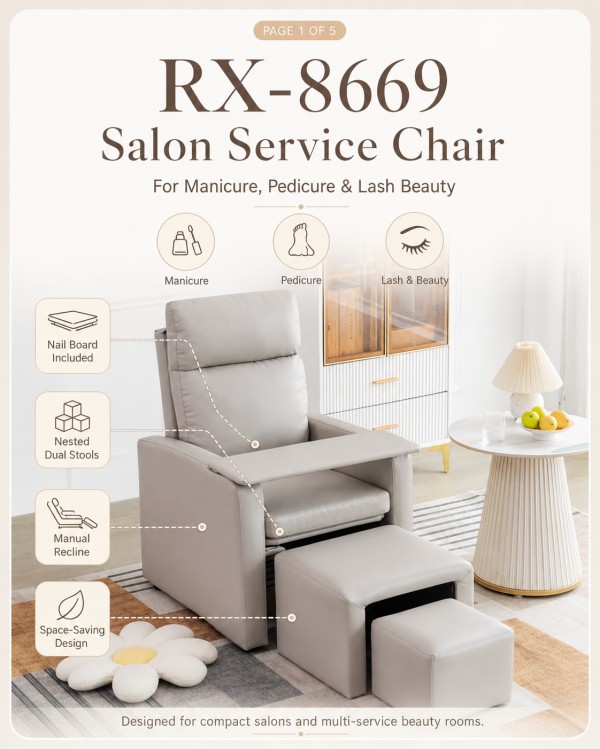 rx-8669-manicure-pedicure-lash-salon-service-chair Dongpin RX-8669 salon service chair for manicure, pedicure, lash beauty and compact beauty room setup