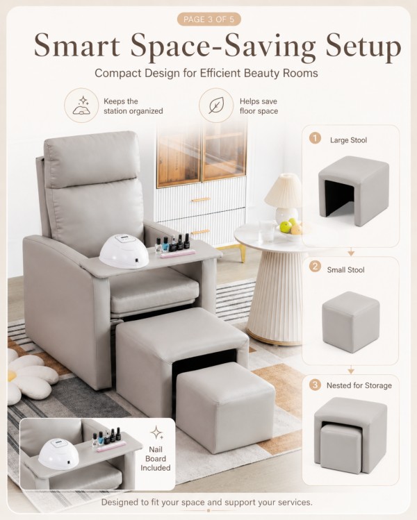 rx-8669-space-saving-nested-footstool-salon-chair.jpg Dongpin RX-8669 space-saving salon chair with nested dual footstools and nail board for small beauty studios