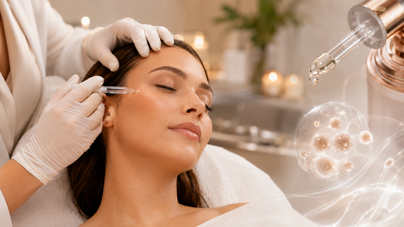 Subtle facial tweakment and regenerative aesthetic treatment with skin booster concept in a modern medical spa