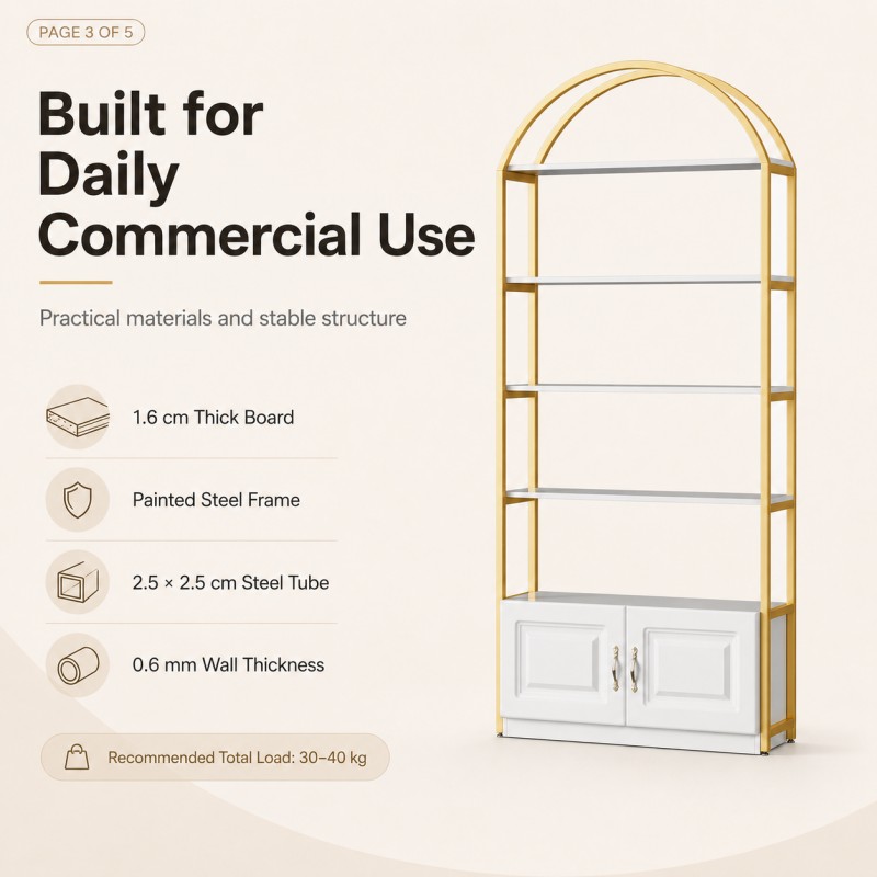 dongpin-cy-a12-display-shelf-storage-cabinet-open-shelves Dongpin CY-A12 display shelf with open shelves and lower storage cabinet for salon product display and retail storage