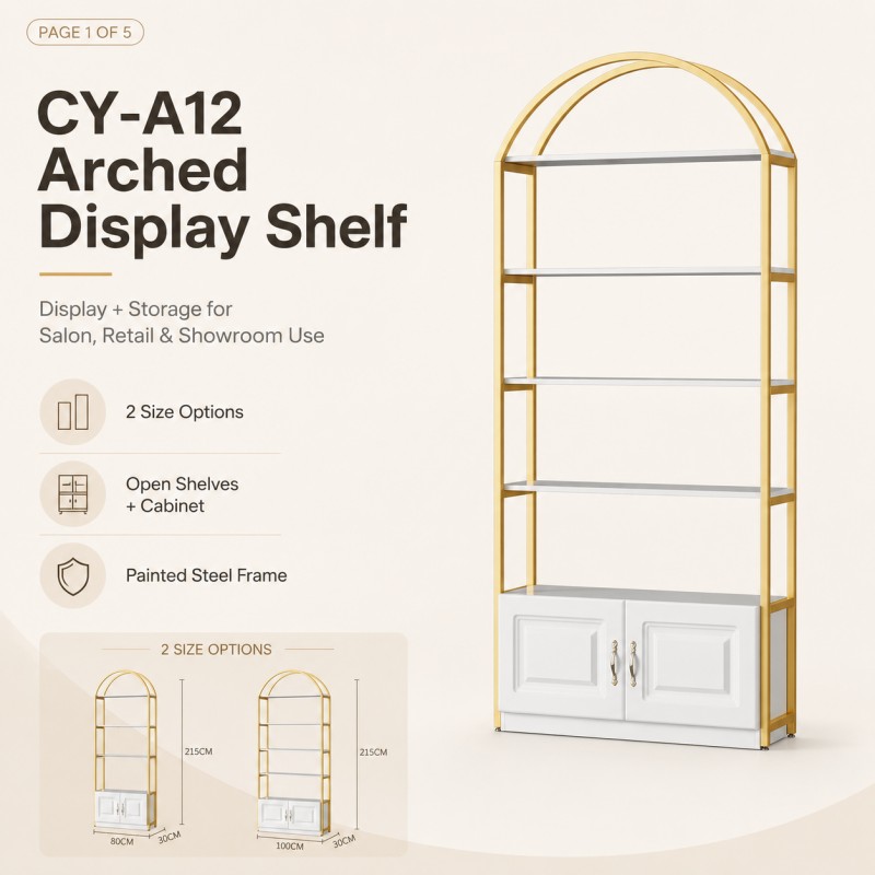 dongpin-cy-a12-commercial-display-rack-painted-steel-frame Dongpin CY-A12 commercial display rack with 1.6 cm thick boards, painted steel frame and stable structure for daily salon use