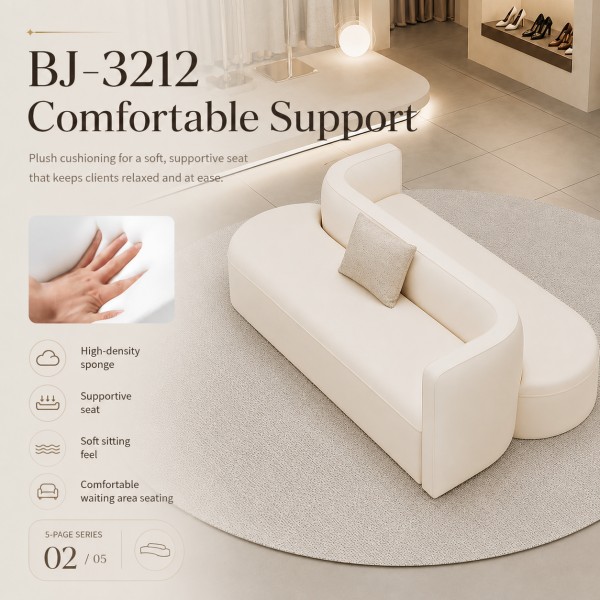 Dongpin BJ-3212 Comfortable Salon Waiting Sofa with High-Density Sponge Dongpin BJ-3212 salon waiting sofa with high-density sponge cushioning, supportive seat design and soft comfort for beauty studio reception spaces