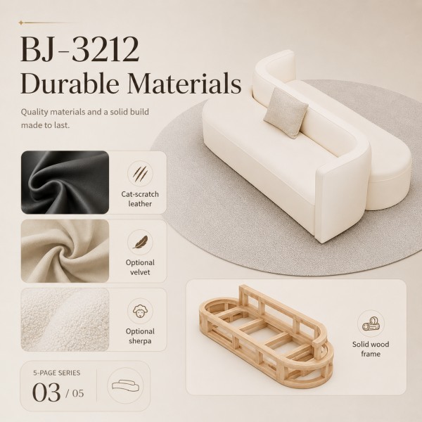Dongpin BJ-3212 Durable Beauty Reception Sofa with Solid Wood Frame Dongpin BJ-3212 beauty reception sofa made with cat scratch leather, optional velvet or sherpa fabric, solid wood frame and durable materials for B2B salon projects