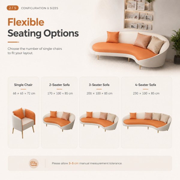 Dongpin BJ-9265 large curved sofa in orange and white, commercial salon seating, modern reception furniture with ergonomic design