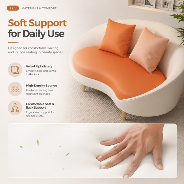 Close-up of Dongpin BJ-9265 high-density foam cushion and premium three-layer fabric, durable commercial salon sofa material