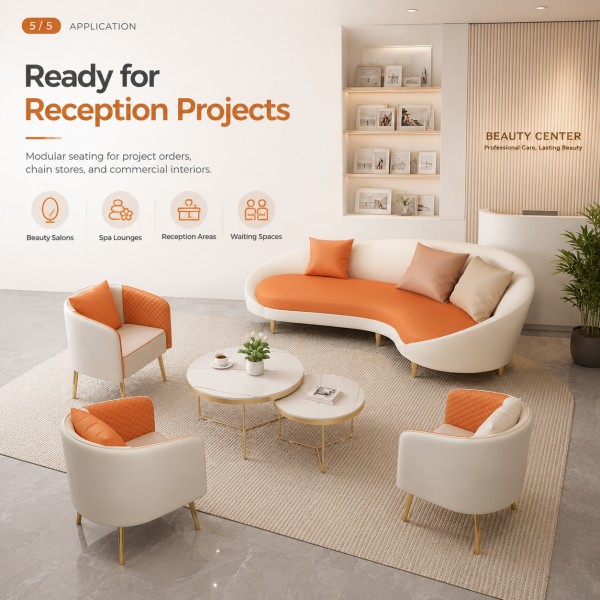 Dongpin BJ-9265 sofa size options: single, double, triple, and four-seat modular setup, commercial salon and spa reception furniture