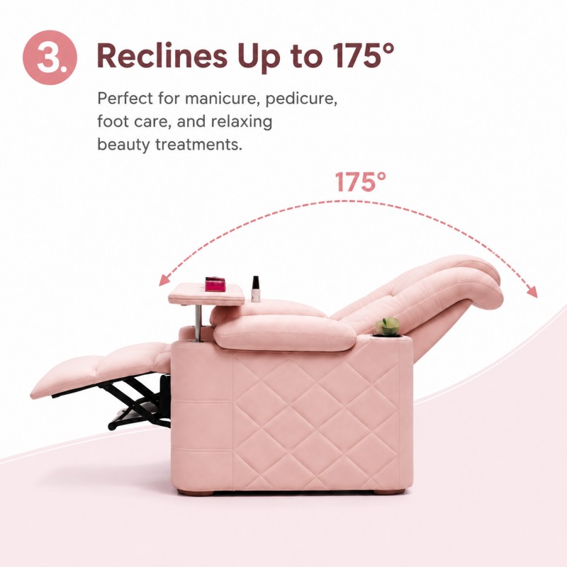 DP-0713 175 Degree Reclining Electric Pedicure Chair for Beauty Salons DP-0713 reclining electric manicure pedicure chair with extended legrest for manicure, pedicure and foot care services