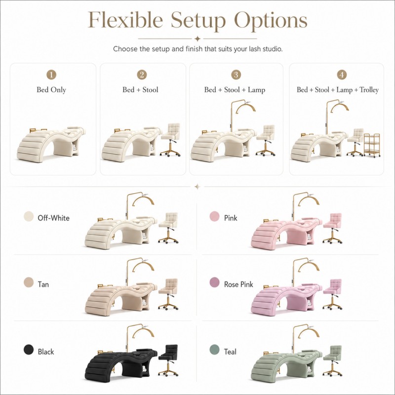 DP-0728 eyelash bed configuration and color options including off-white, tan, black, pink, rose pink and teal