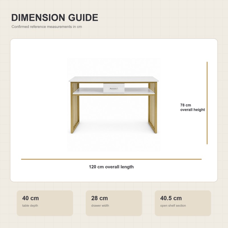 BY-157 double manicure table dimension guide showing 120 cm length, 40 cm depth and 78 cm overall height.