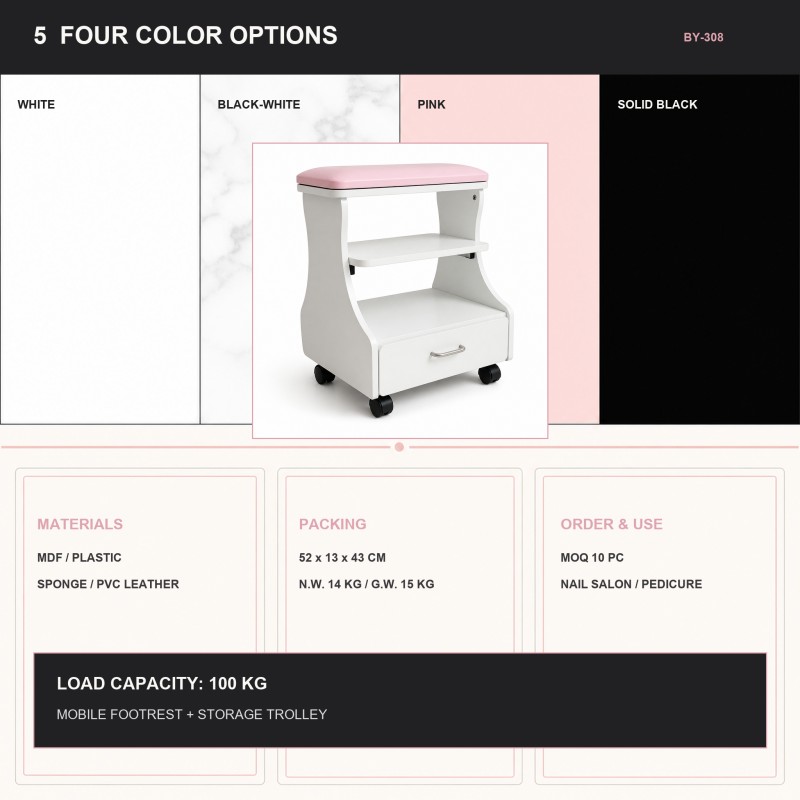 BY-308 manicure stool color options with materials, packing size, weights, load capacity and MOQ 10 pc
