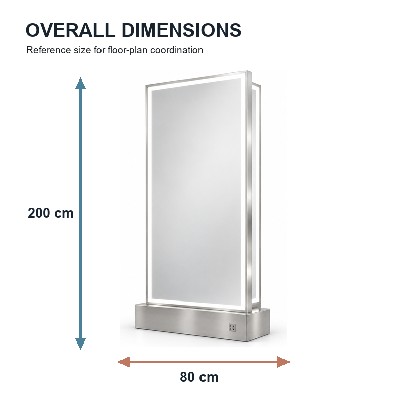 WG-MFJT016 Floor-Standing Salon Mirror Dimensions WG-MFJT016 salon mirror dimension graphic showing 200 cm overall height and 80 cm width