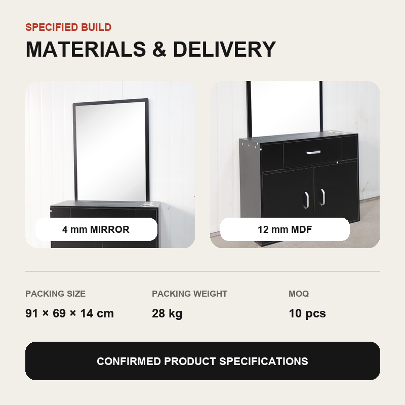 WG-MFJT001 material and packing specifications with MDF cabinet and mirror