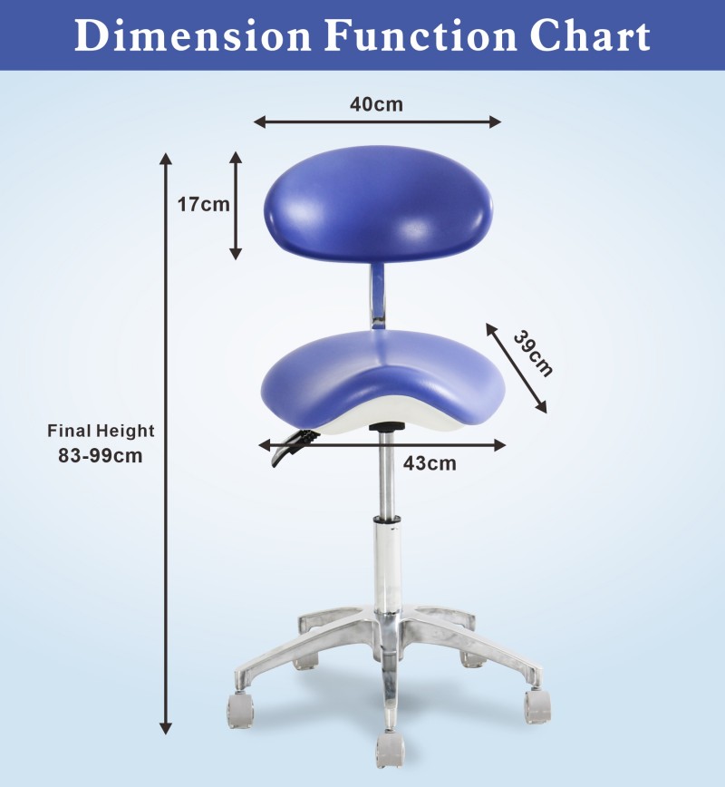 DP-Y925 doctor chair dimensions: 43 × 39 cm seat, 40 × 17 cm backrest and 83–99 cm overall height