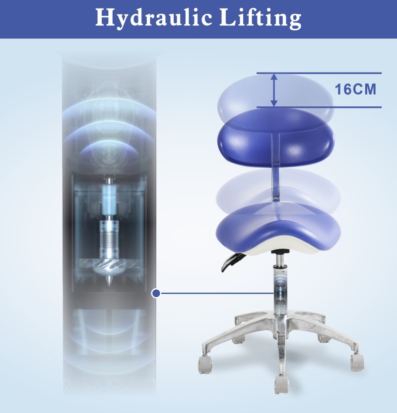 DP-Y925 doctor chair showing 16 cm of gas-lift height adjustment