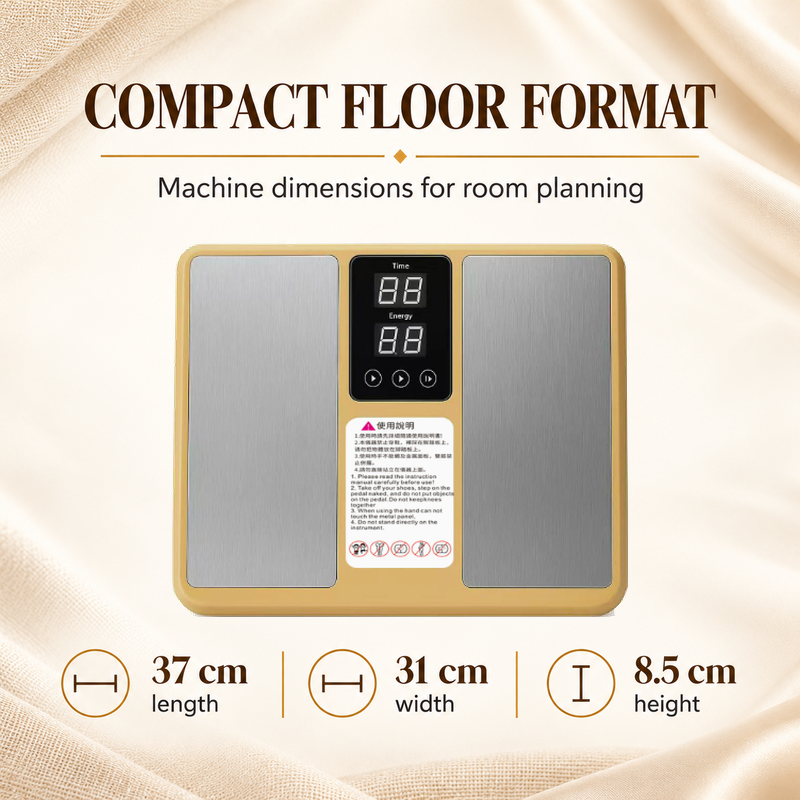 Top view of the AJ-102 foot care platform with 37 cm length, 31 cm width and 8.5 cm height stated beside dimension symbols.