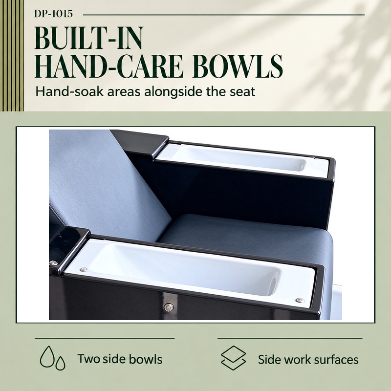 Original side-bowl views showing the two white hand-soak bowls and adjacent black work surfaces of the DP-1015.
